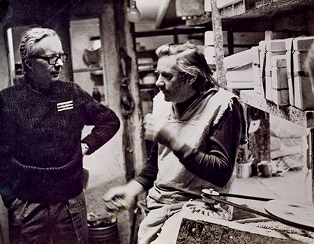 Reg Preston and Gus McLaren, potters in studio, Warrandyte